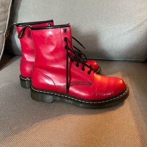 Lacquered Red Dr. Martens boots
